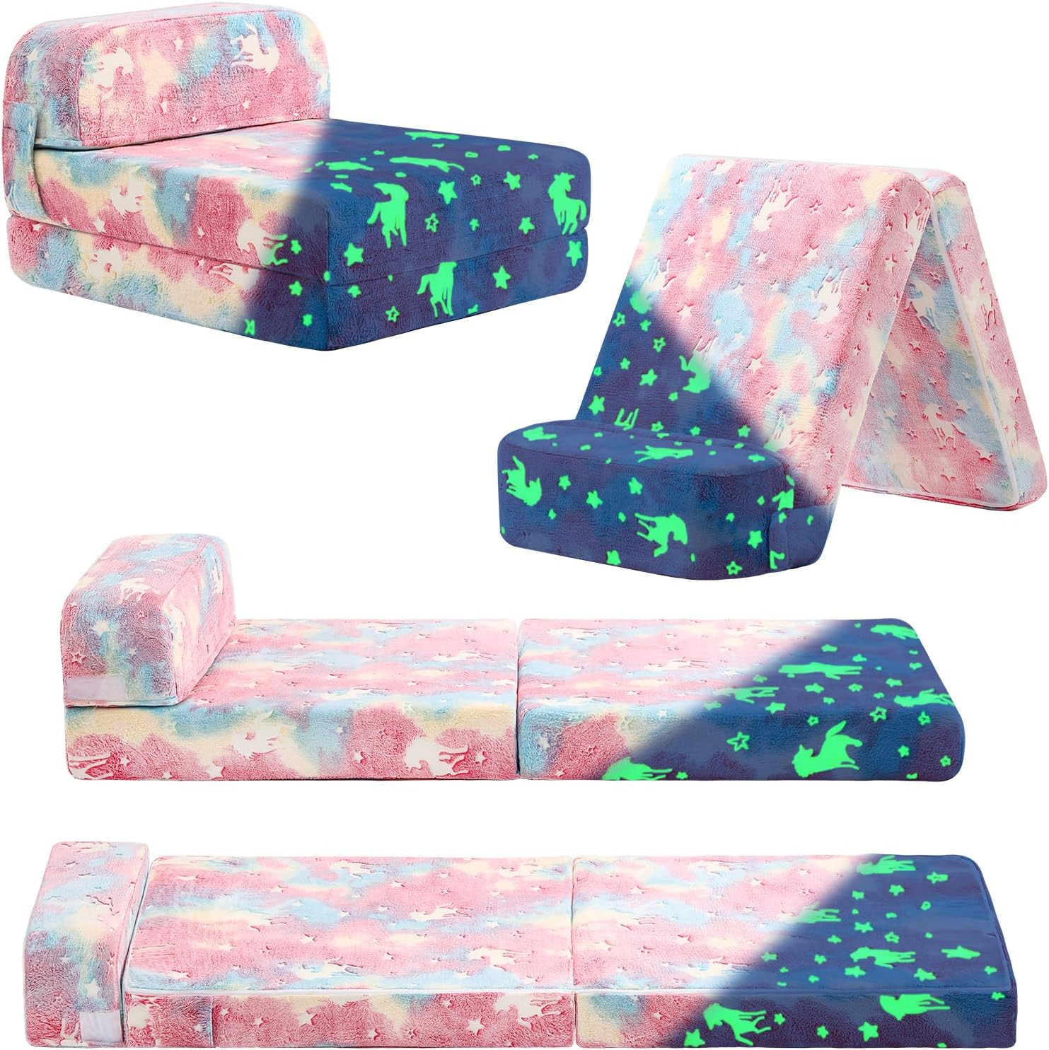 Colorful Folding Sofa Bed for Kids, Removable Cover Toddler Couch Bed