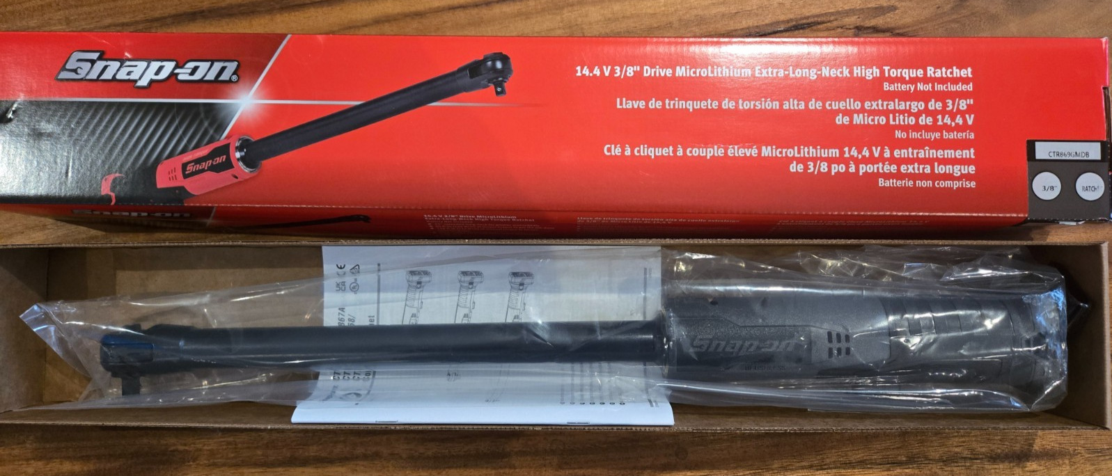 Snap-on CTR869GMDB 14.4 V 3/8" Drive MicroLithium High-Torque Extra-Long Ratchet