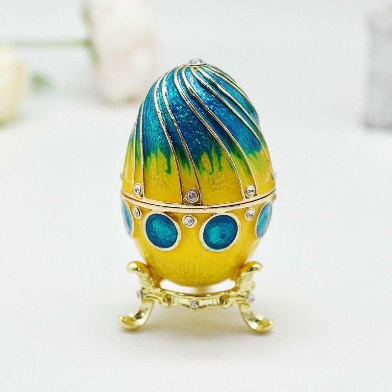 Enamel Russian Egg Decor Box Easter Gift, Handmade Jewelry Trinket Case