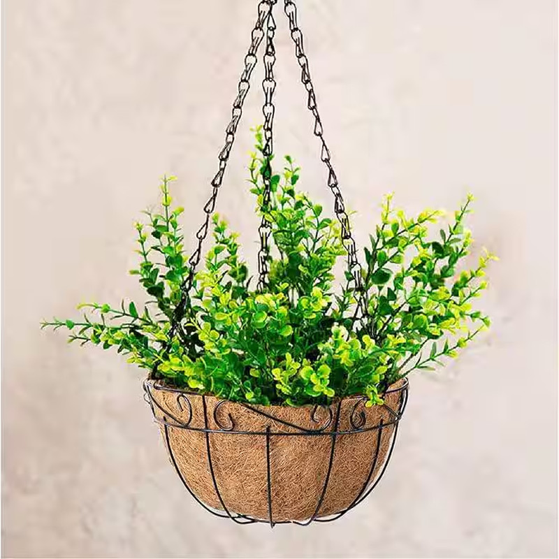 Large 12 In. Dia Black Metal Hanging Basket with Coco Liner (2-Pack)