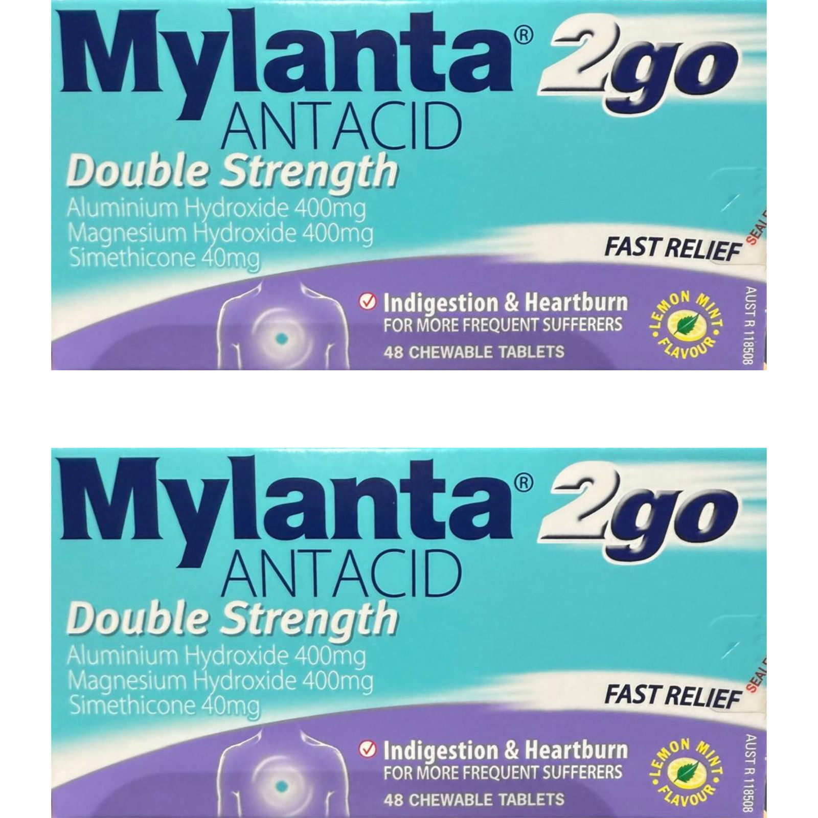 Mylanta 2go Double Strength Chewable Antacid Heartburn - 48 Tablets - 2-Pack