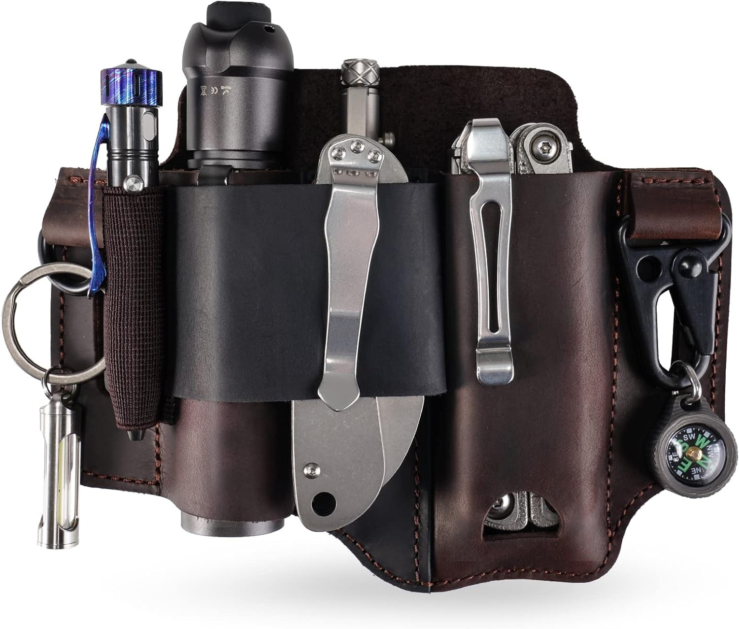 ST1 Leather Multitool Sheath - EDC Belt Organizer for Leatherman Tools, Flashlig