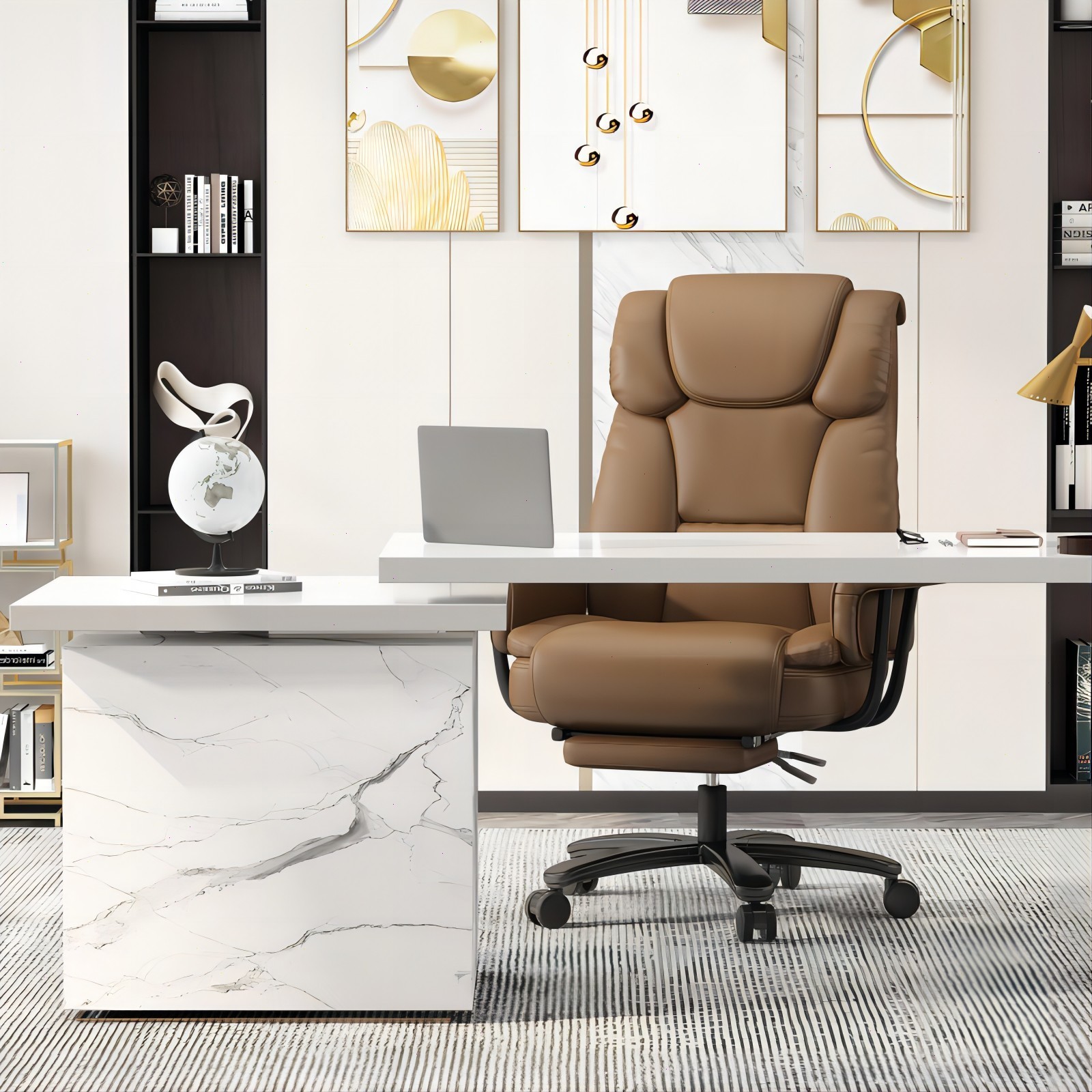 Big and Tall Office Chair Reclin with Footrest High Back Desk Chair 400LBS Brown