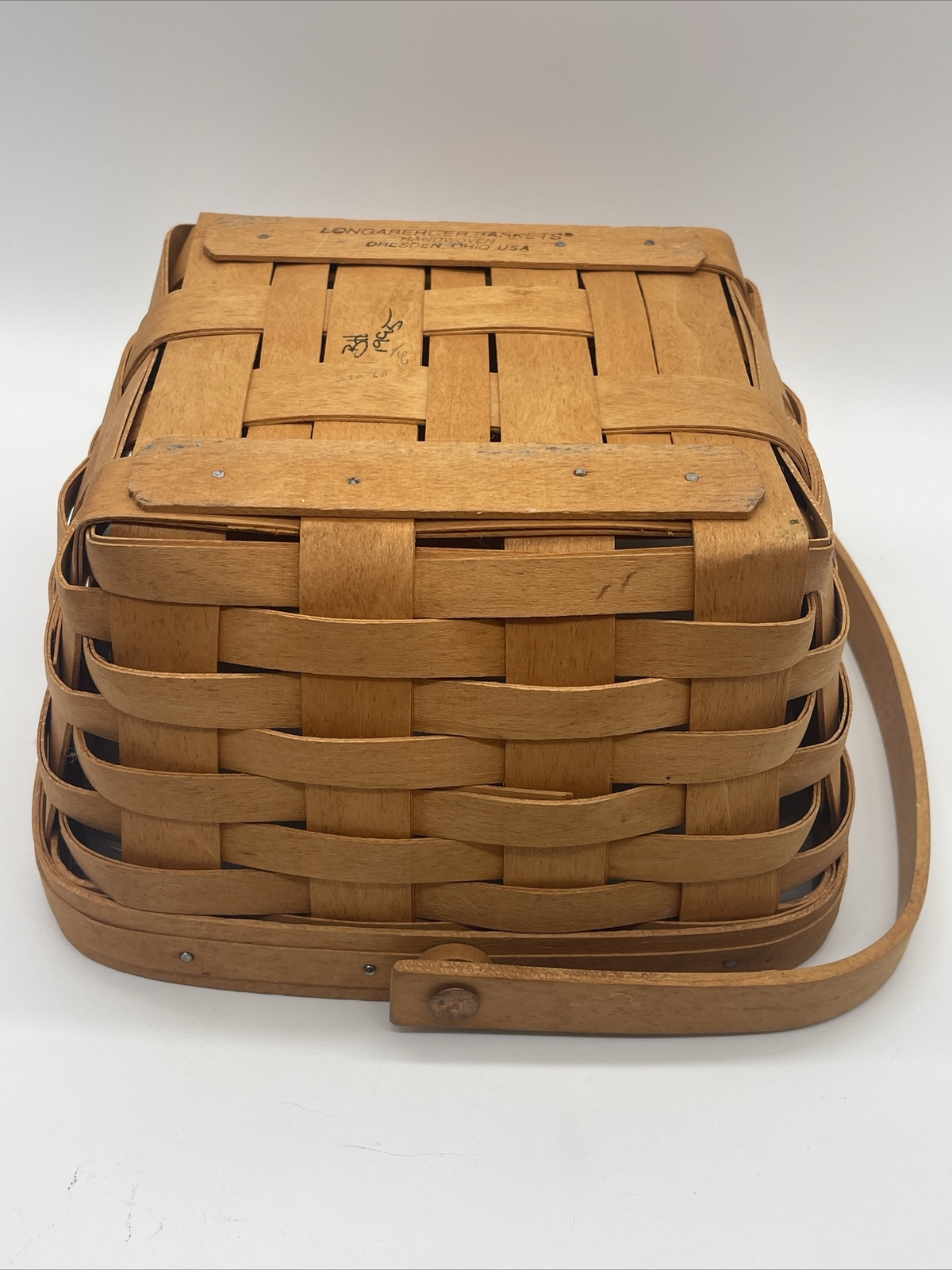 Longaberger Fruit Basket & Plastic Protector P Mercer Apple Handle 90s Spring M