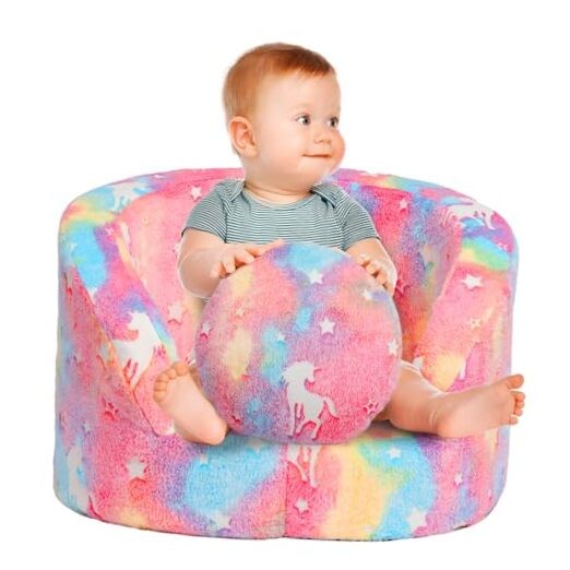 Snug-Arch Toddler Couch, Comfy Foam Baby Chair, Ergonomic Toddler Pink Unicorn