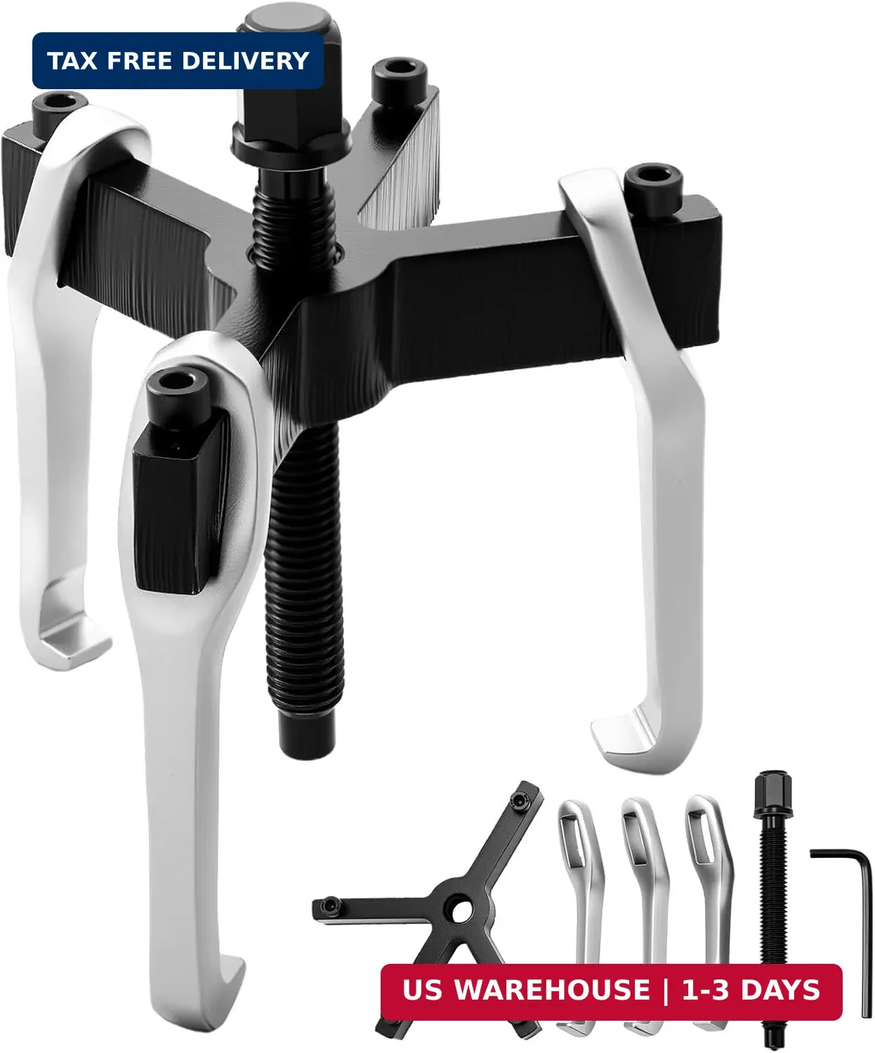 Hicarer 4 Inch 2-jaw & 3-jaw Reversible Gear Puller Set, Heavy Duty Adjustable B