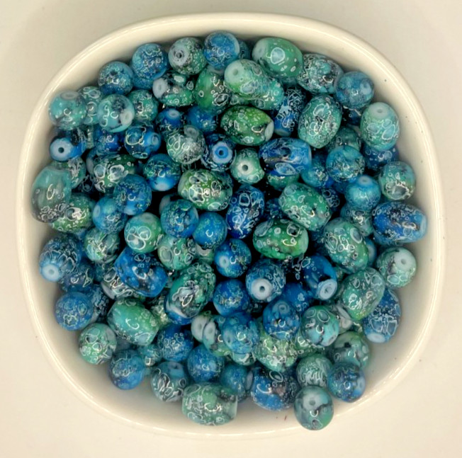 Glass Bead "Ocean Floor" Mix  Rounds Barrels Jewelry Bracelets 120 beads/4 oz
