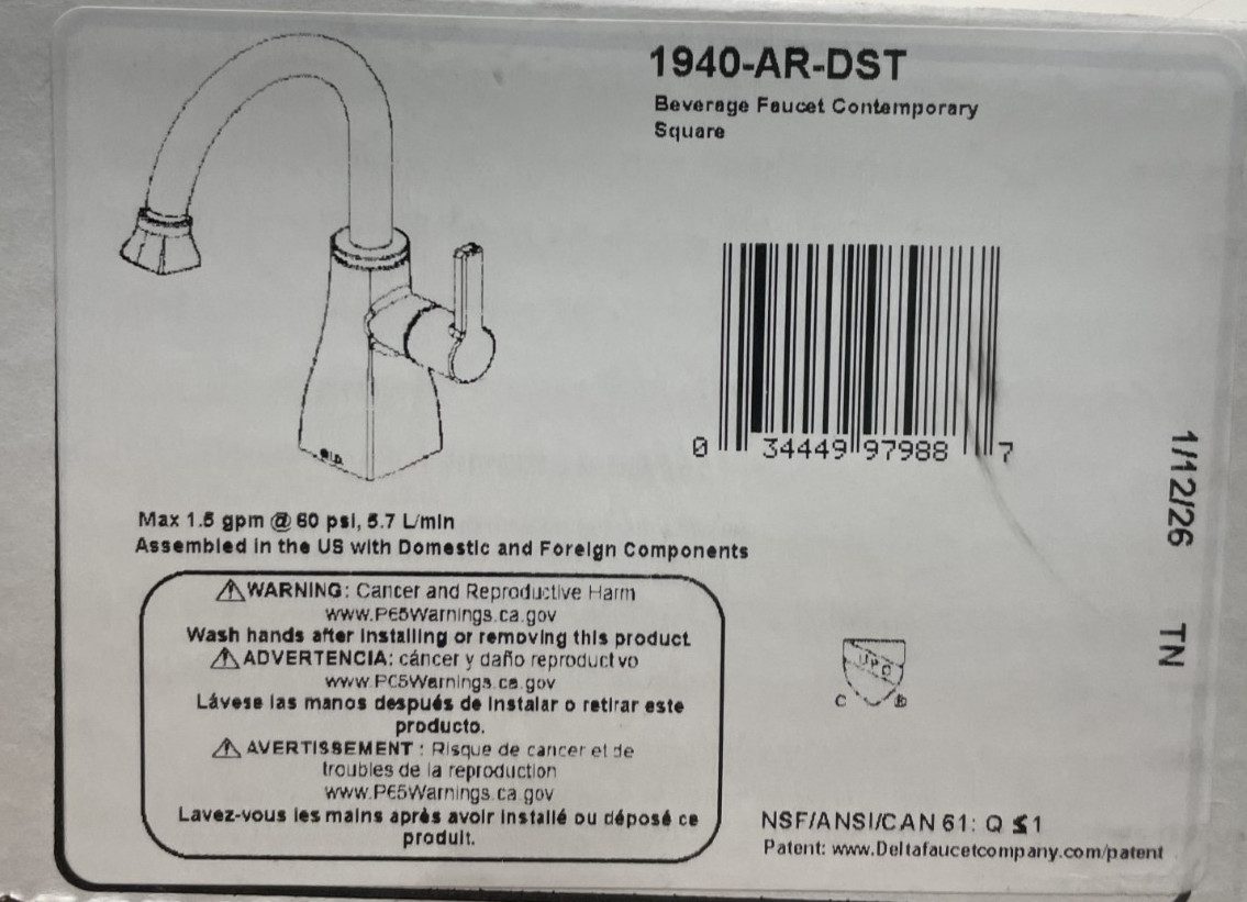 Delta 1940-AR-DST Cold Only Water Dispenser Beverage Faucet - *READ*