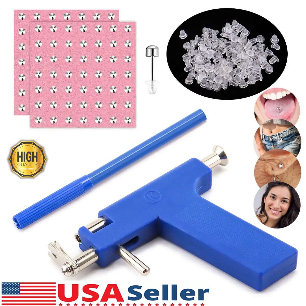 Professional DIY Ear Piercing Gun Body Nose Navel Tool Kit Jewelry with 98 Studs