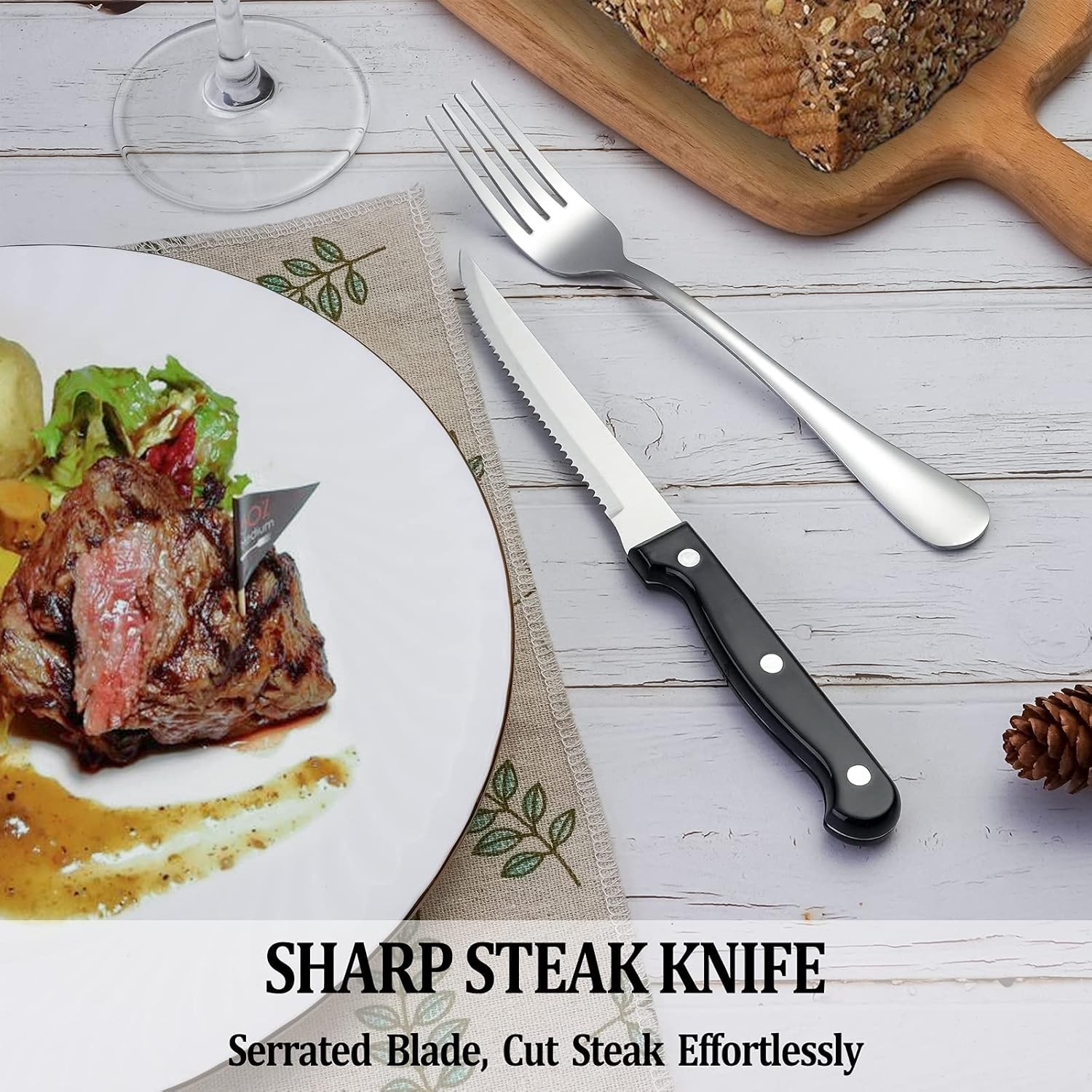 24 Pcs Silverware Set with Steak Knives for 4, Stainless Steel, Kitchen Utensil