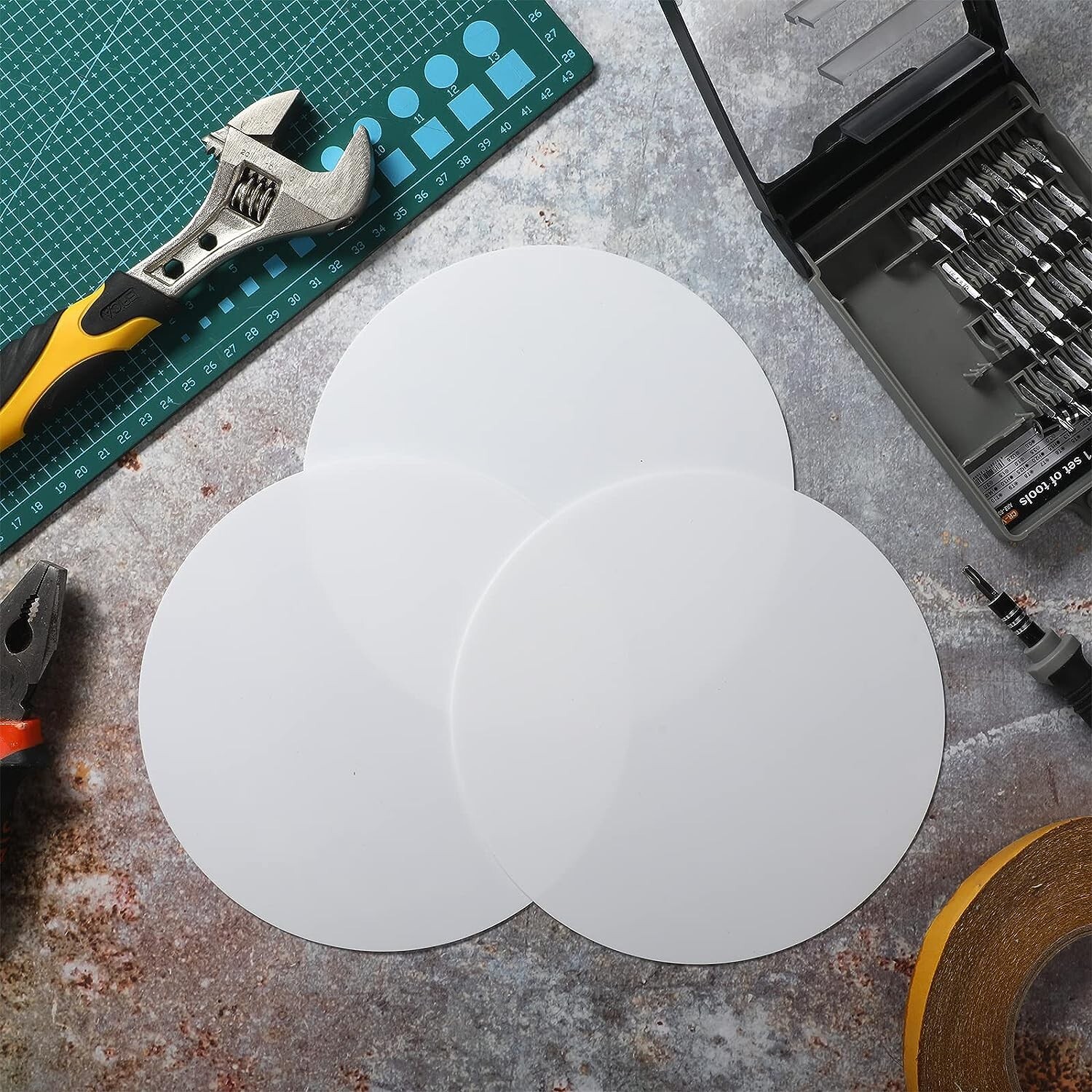 6 Pcs Plastic Flat Blank Plate Wall Hole Cover Ceiling 7 Inch Round, NEW