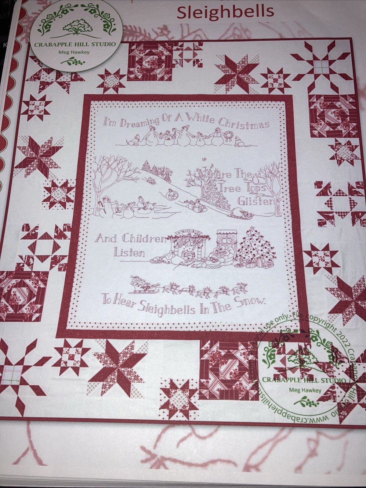 Sleighbells Quilt Stitchery Pattern ~ Crabapple Hill pre-owned