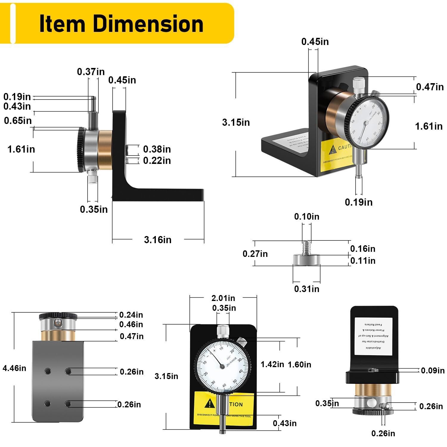 W1218A Dial Indicator Magnetic Base 360° for Planer Jointer Woodworking Setup