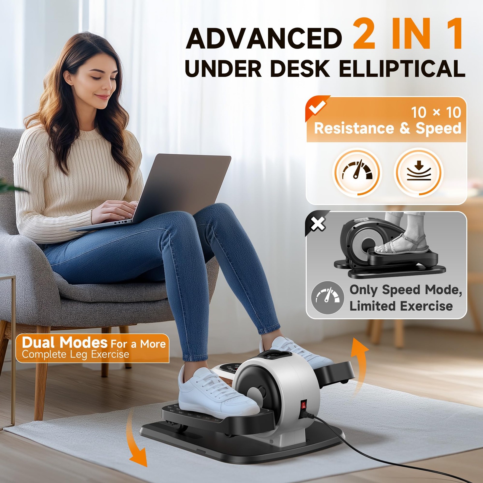 Under Desk Elliptical Sturdy Mini Leg EllipseFully Assembled Elliptical Exerc...