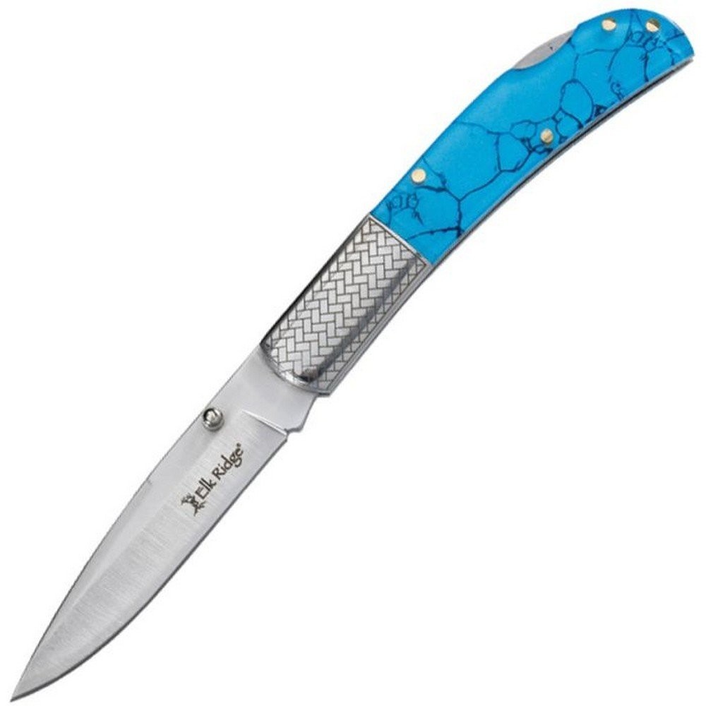 Elk Ridge Pocket Knife 3Cr13MoV Steel Blade Turquoise POM Handle - ER-2006BL