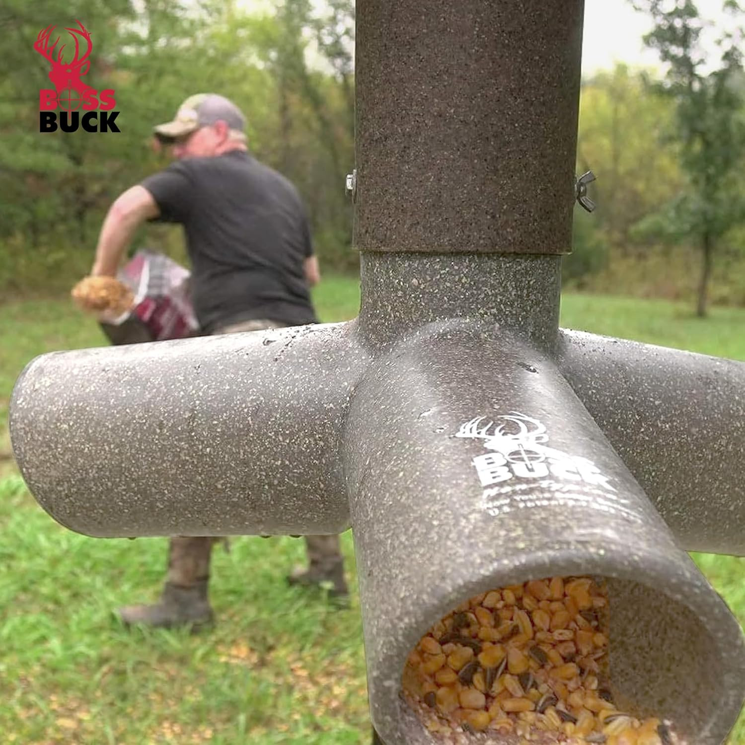 Boss Buck Hunting Game & Deer Feeder with 3 10-Inch Feed Ports and 4-Inch I.D. O