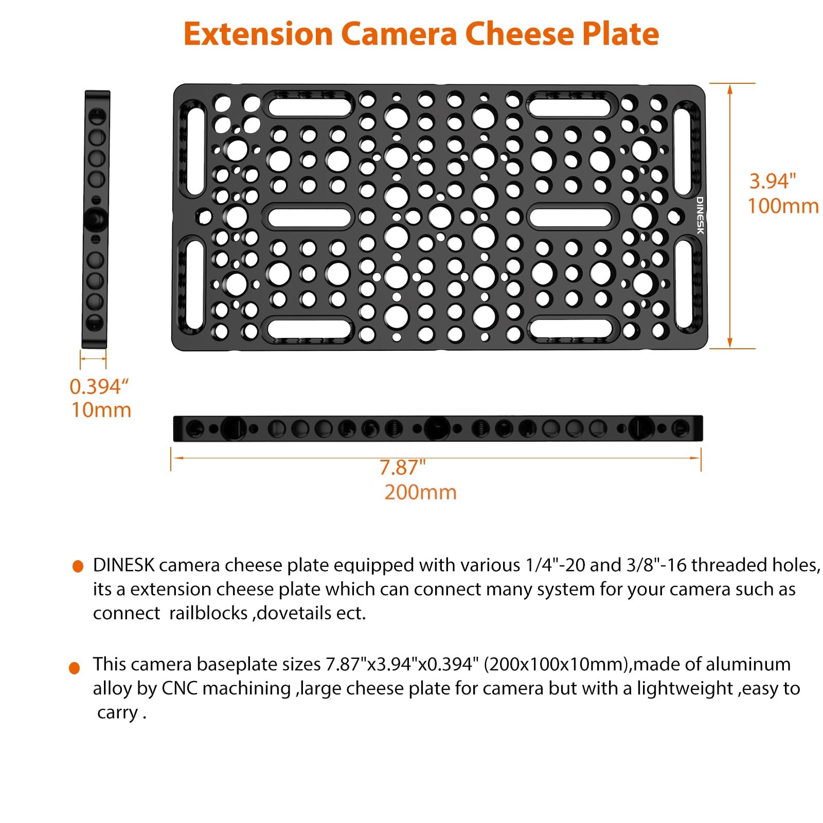 Multi-Functional Camera Cheese Plate 1/4 3/8 Threads Extra Large For Tripod