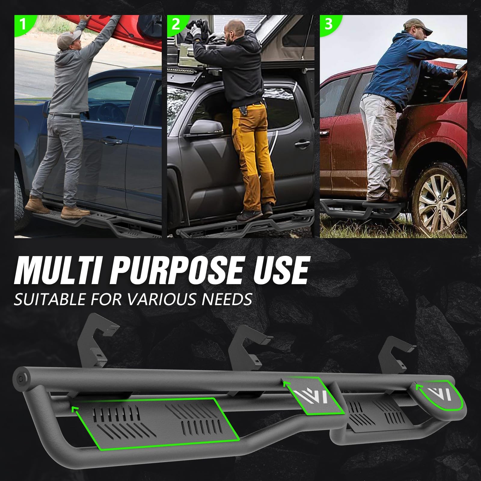 Two Raised Steps Running Boards for Double Cab Extended Cab