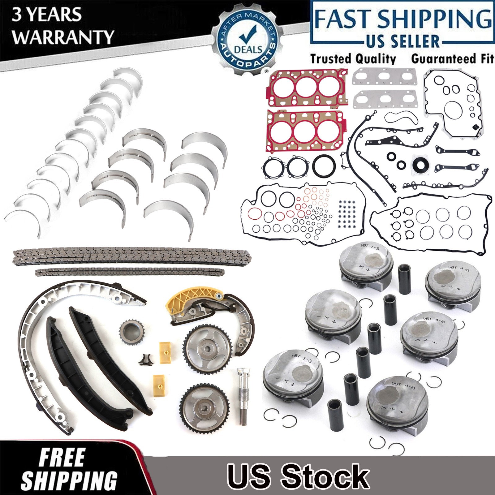 3.0T Engine Overhaul Rebuild Kit w/ Timing Chain For Porsche Macan Panamera S V6
