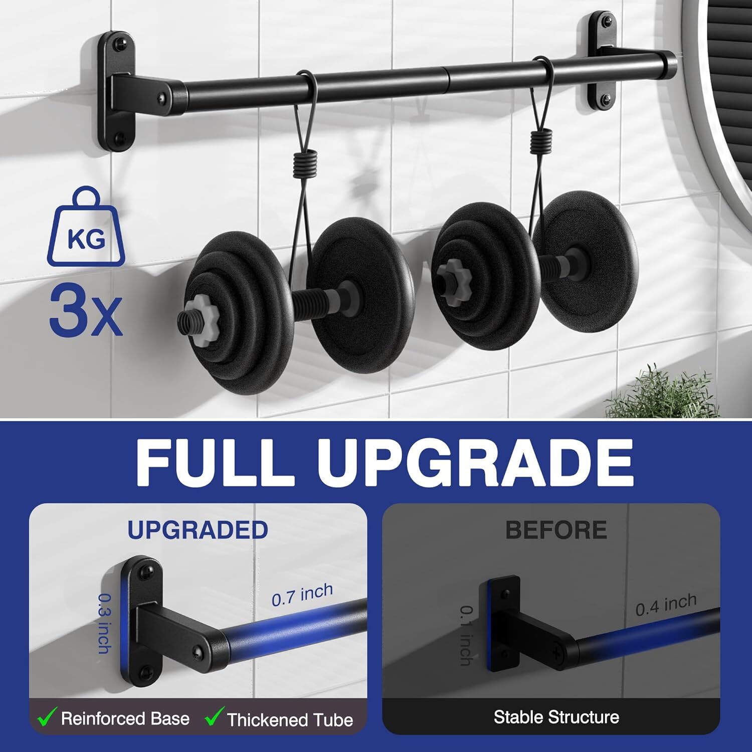 Towel Rack for Bathroom - 24" Rustproof Holder, Sturdy X-Large, Black