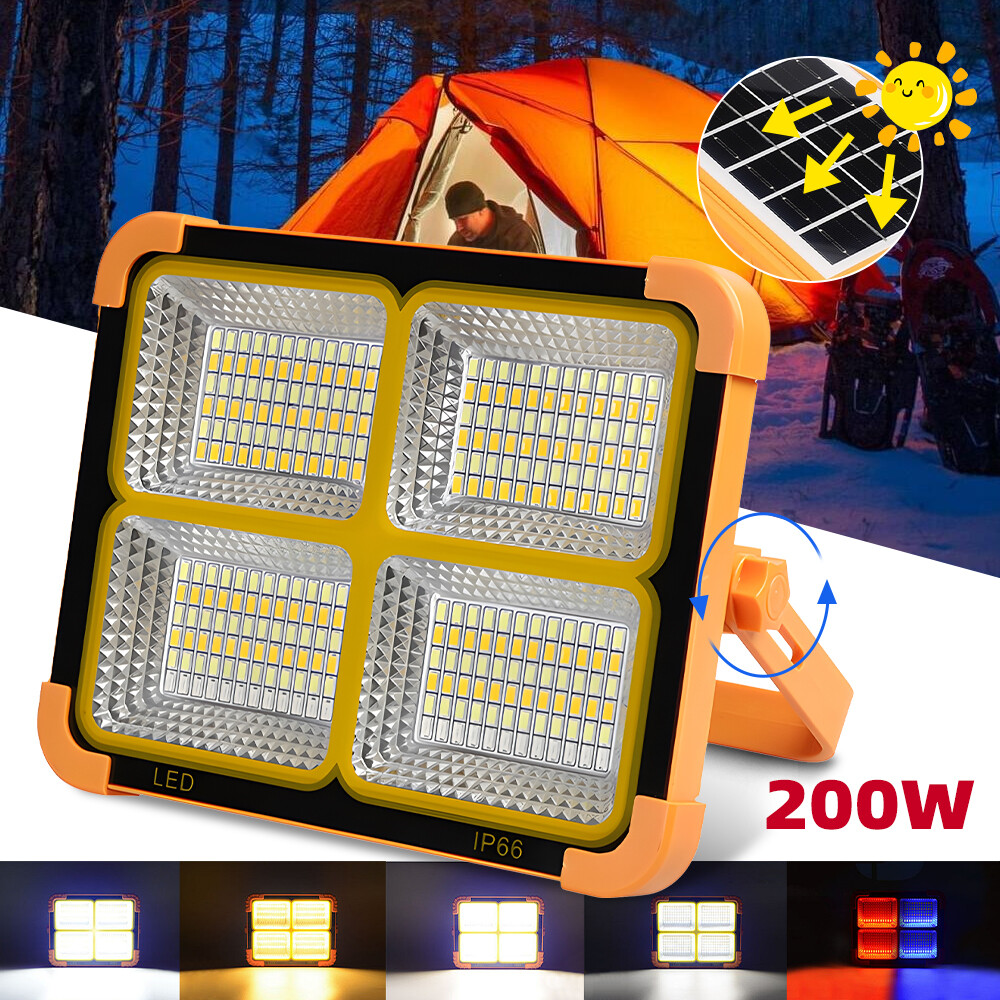 5 Modes 200W Magnetic LED Solar Work Light Emergency Floodlight USB Rechargeable