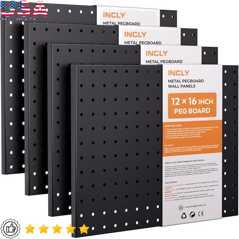 4 Pack Metal Pegboard Wall Organizer Heavy Duty Tool Storage Garage Office New