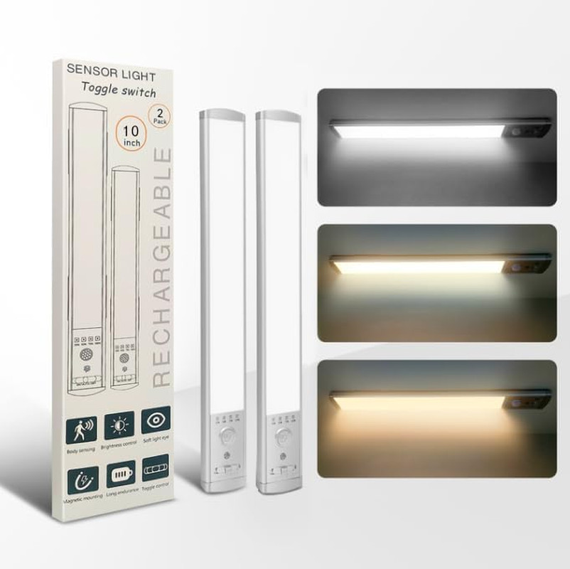 Under Cabinet Lighting, 2Pack Motion Sensor Light Indoor with 3 Color Temps, Rec