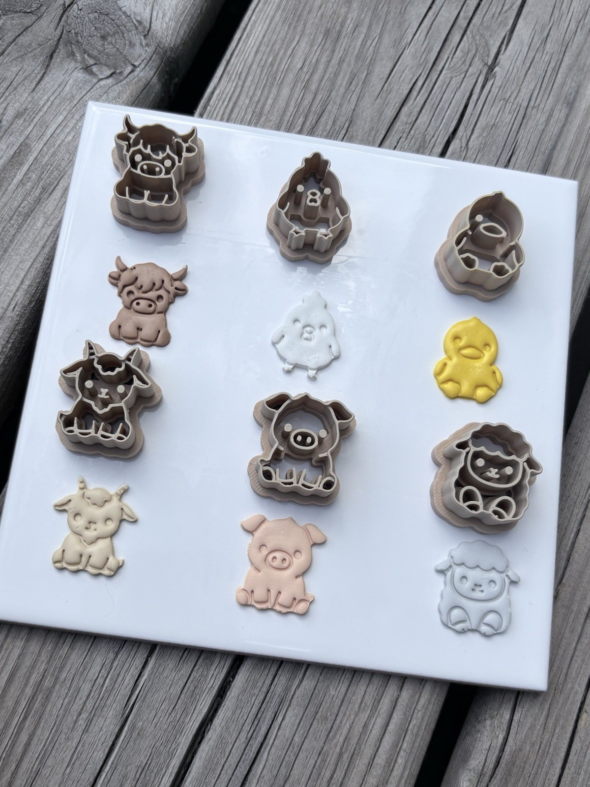 Kawaii Farm Animal Polymer Clay Cutter Set of 6 | Cow Pig Sheep Duck Chick Goat