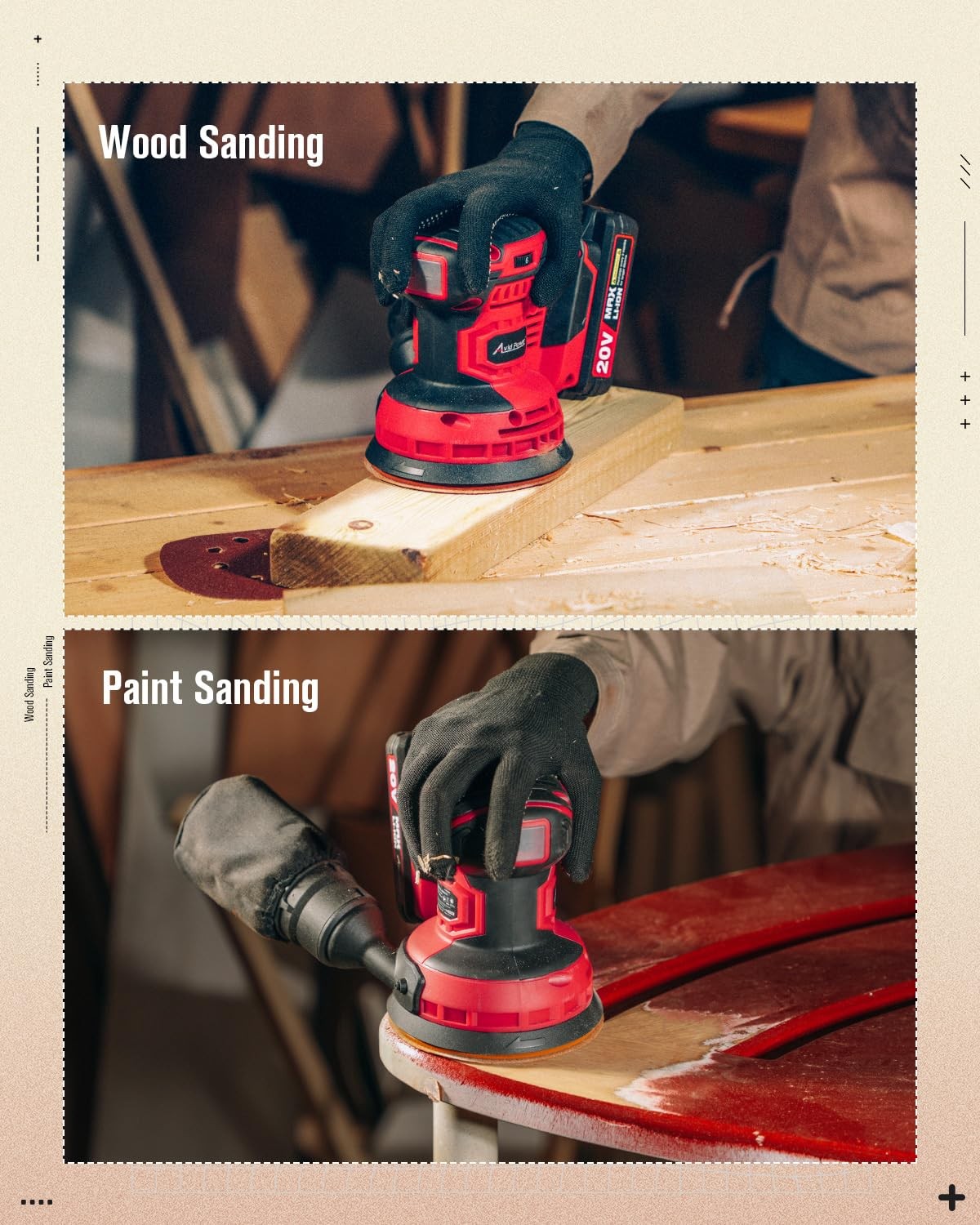 20V Cordless Orbital Sander 5 Inch Electric Sander Tool with 6 Variable Speed...