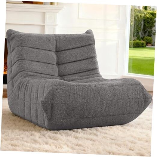 Bean Bag Chairs Fireside Lazy Floor Sofa, Soft Teddy Fleece Single Dark Grey