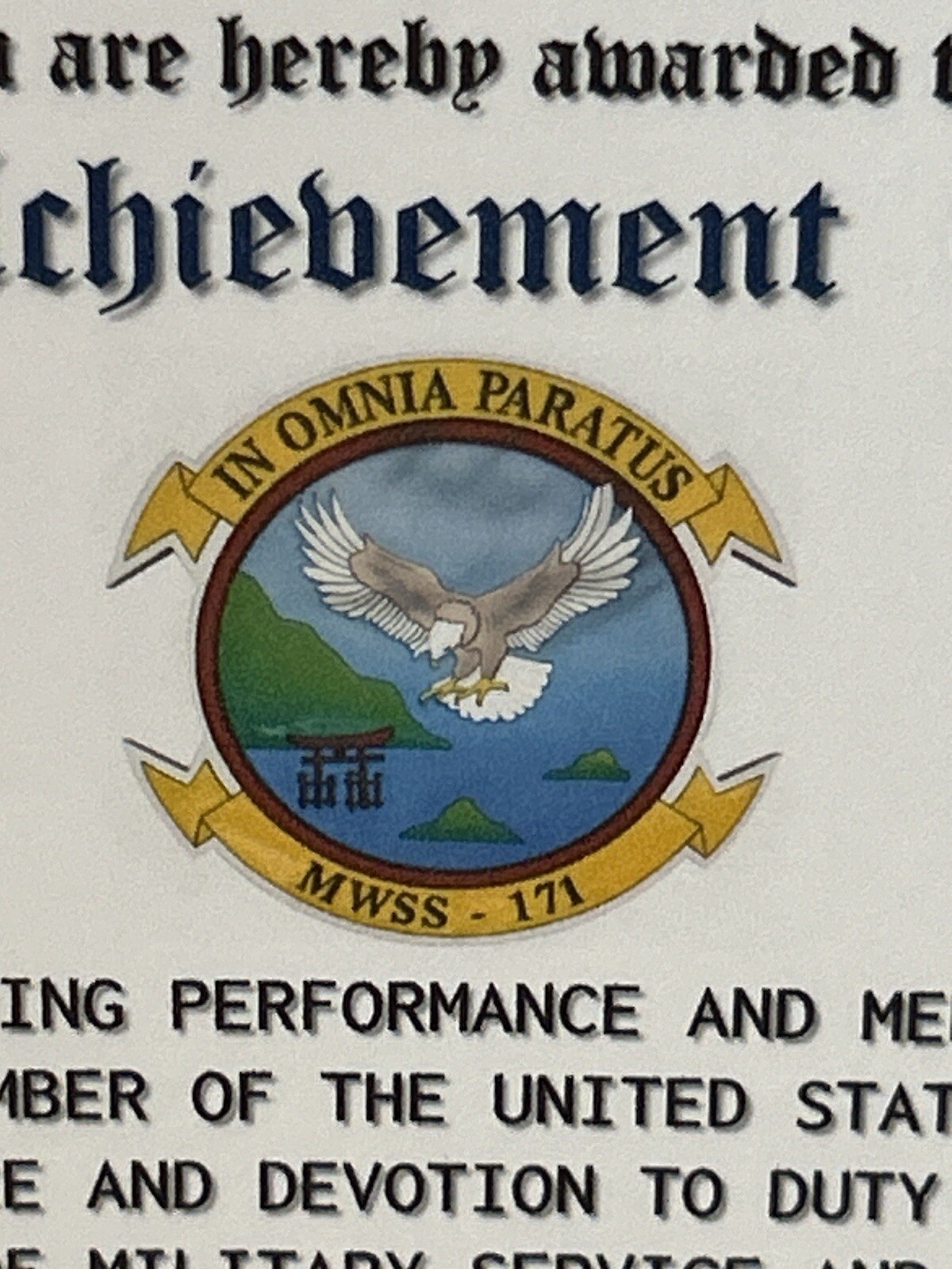 U.S.M.C. / 171ST WING SUPPORT SQUADRON / MERITORIOUS ACHIEVEMENT COMMENDATION