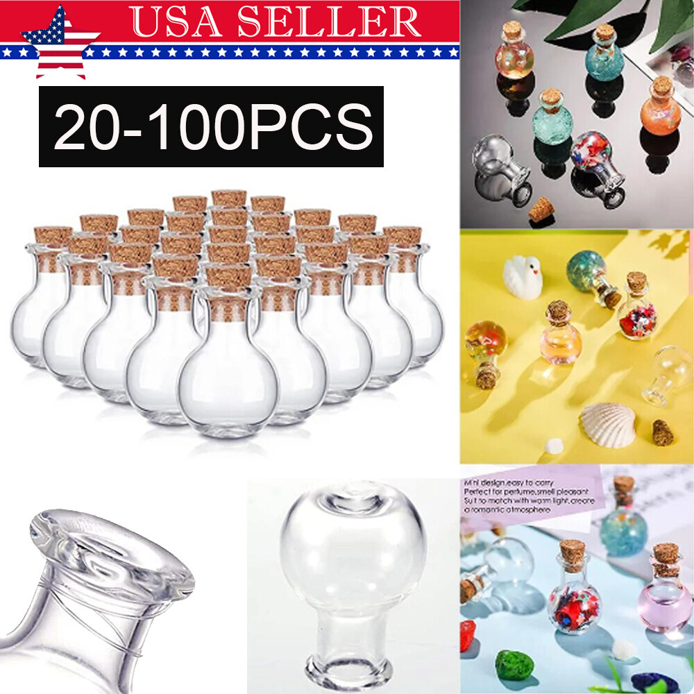 Lot Small Cork Stopper Clear Glass Bottles Empty Jars Vials Spell Pagan Pendant