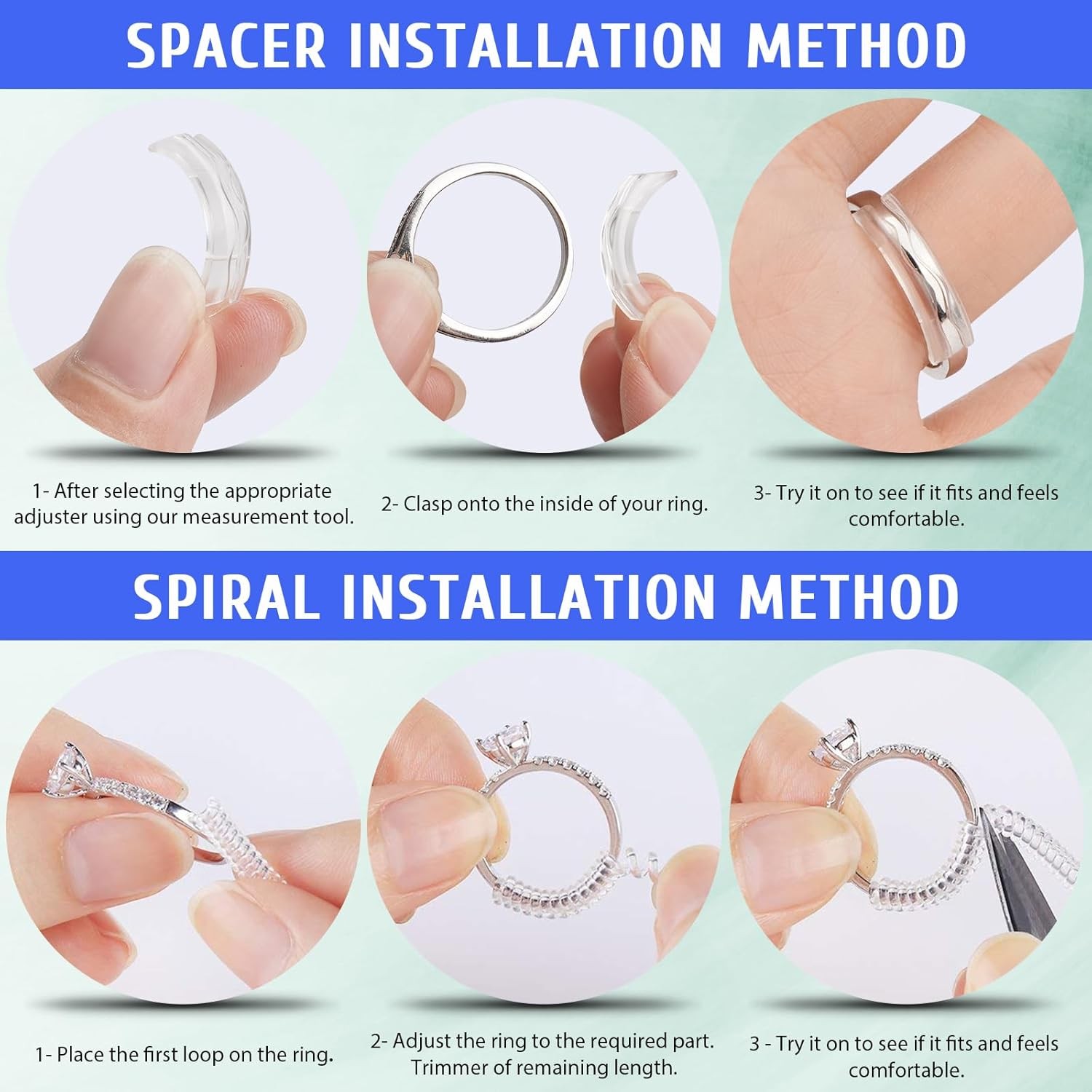 Eiito Ring Sizers & Guards for Loose Rings - Clip-Type 8 PCS + 6 PACK