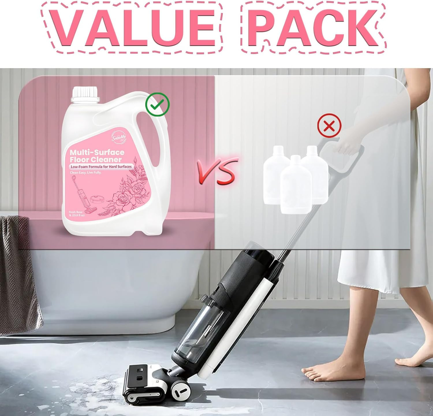 33.8 FL OZ Floor Cleaning Solution Compatible with Robot Vacuum, Residue & Strea