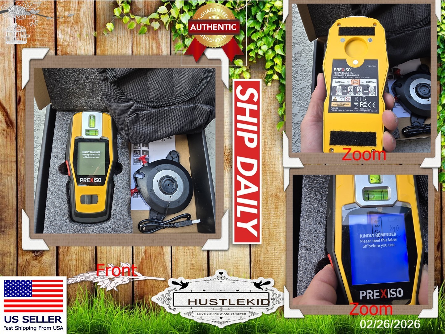 PREXISO 2-in-1 Stud Finder Laser Level Rechargeable Wood Metal AC Wire Scanner🔥