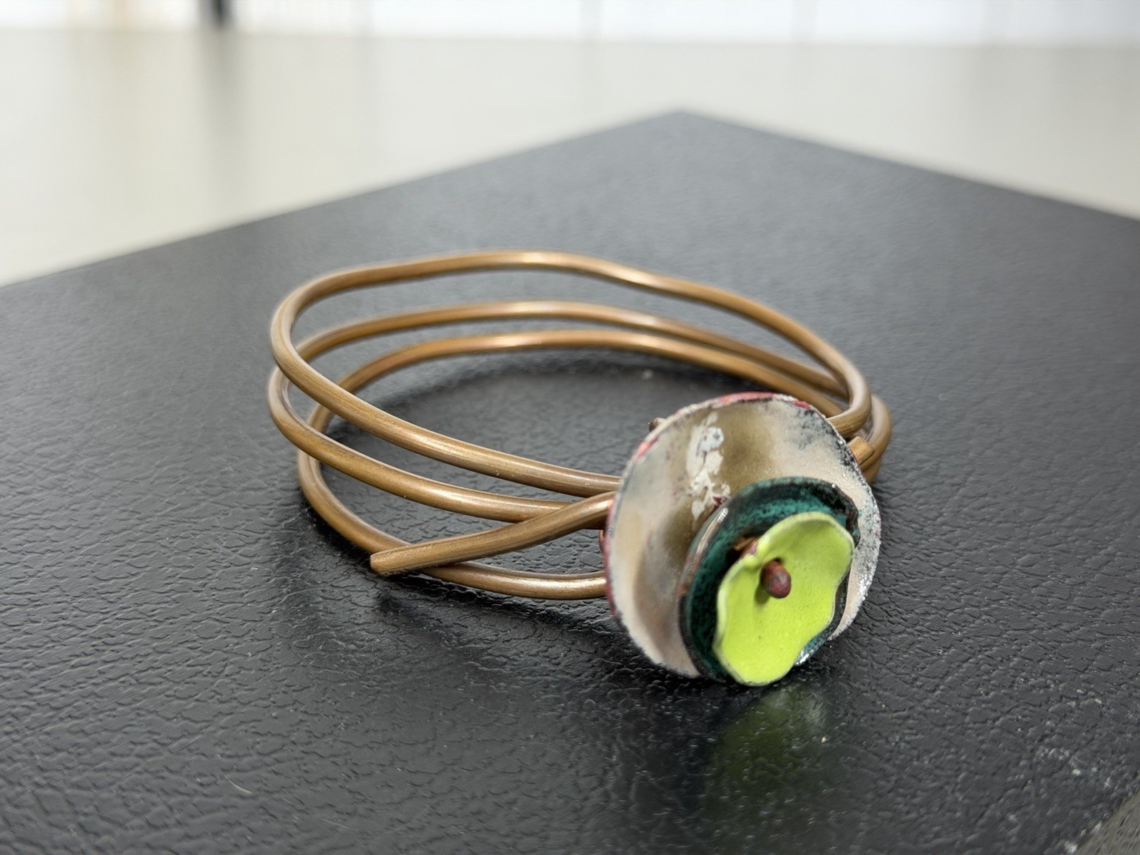 Artisan Made Floral Design Bronze wire-wrapped cuff bracelet Small XS