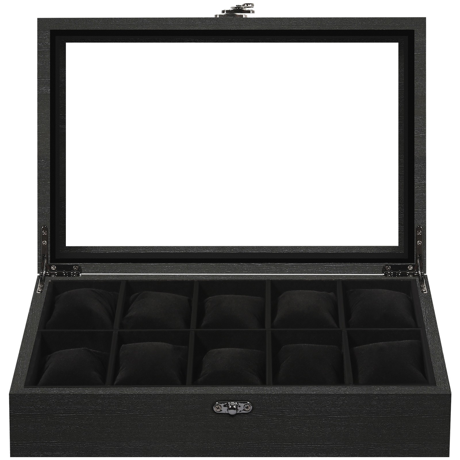 Uten 10-Slot Watch Box Solid Wood with Glass Lid Jewelry Storage Display Case