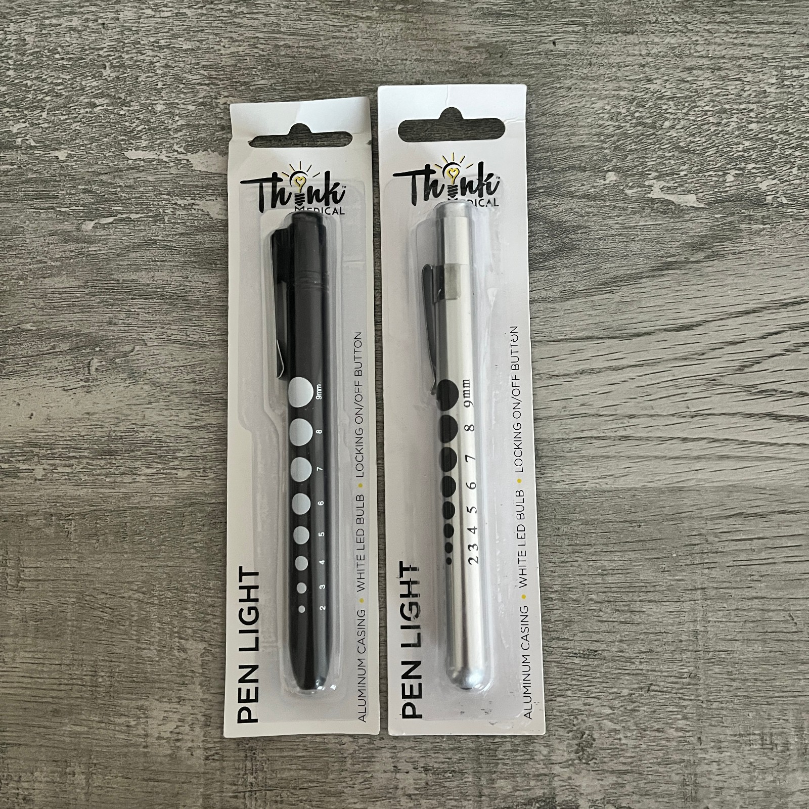 NEW! LOT OF 2 Reusable NURSE Aluminum LED  Penlight with Pupil Gauge Medical