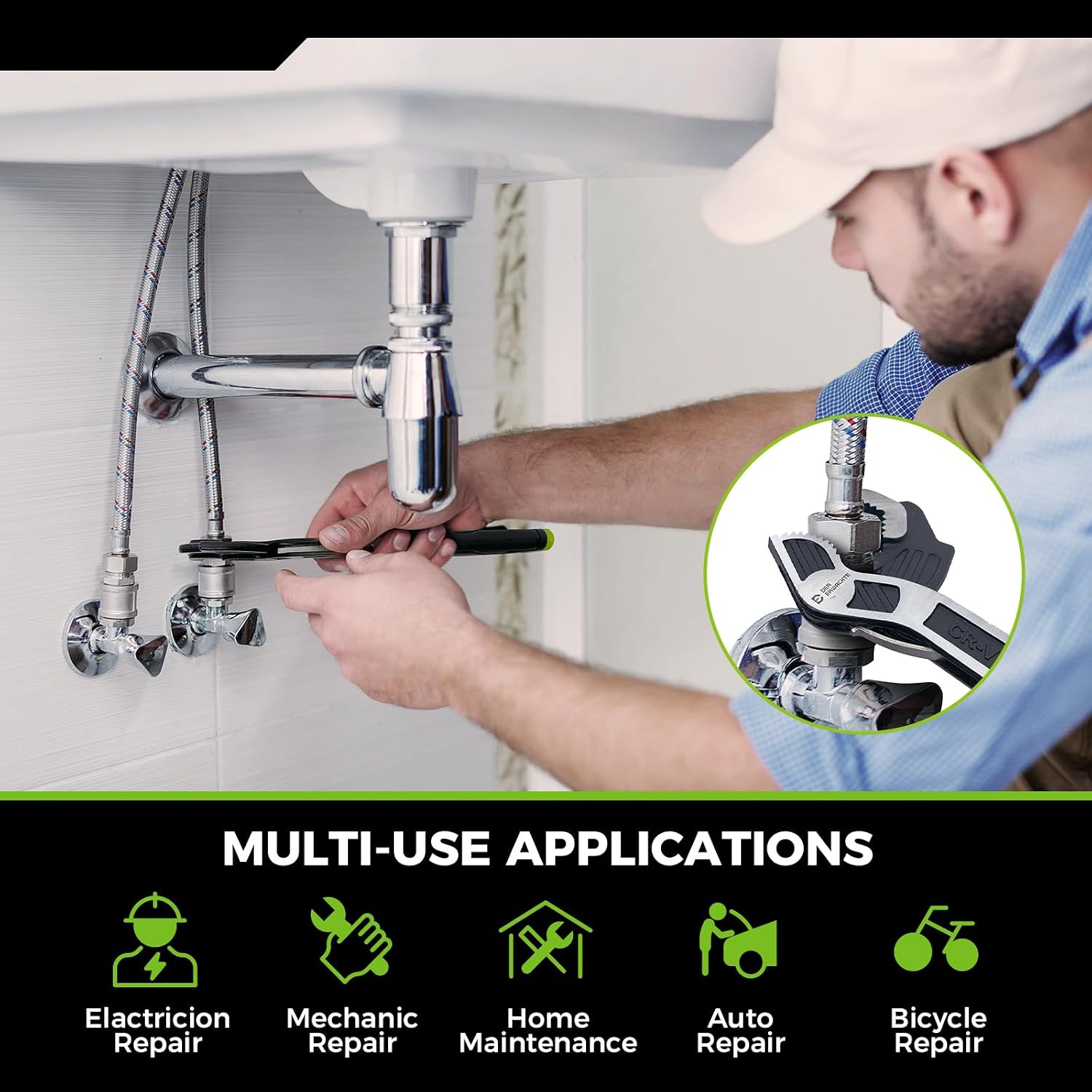 Multi-Function Adjustable Pipe Wrench Set, 2-Piece | Quick Self-Adjusting, Power