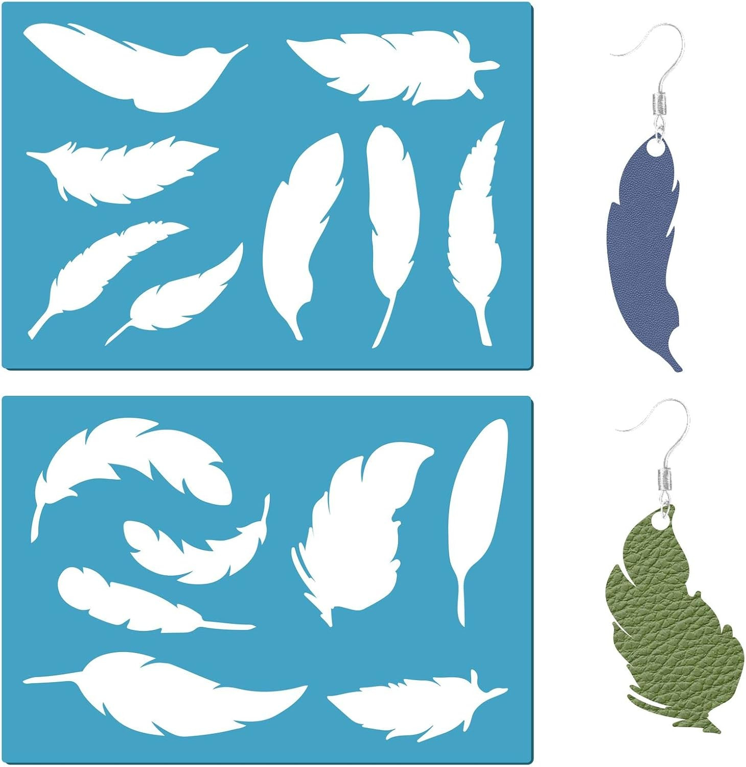2 Styles Jewelry Shape Template Reusable Earrings Making Plastic Feather Cutouts