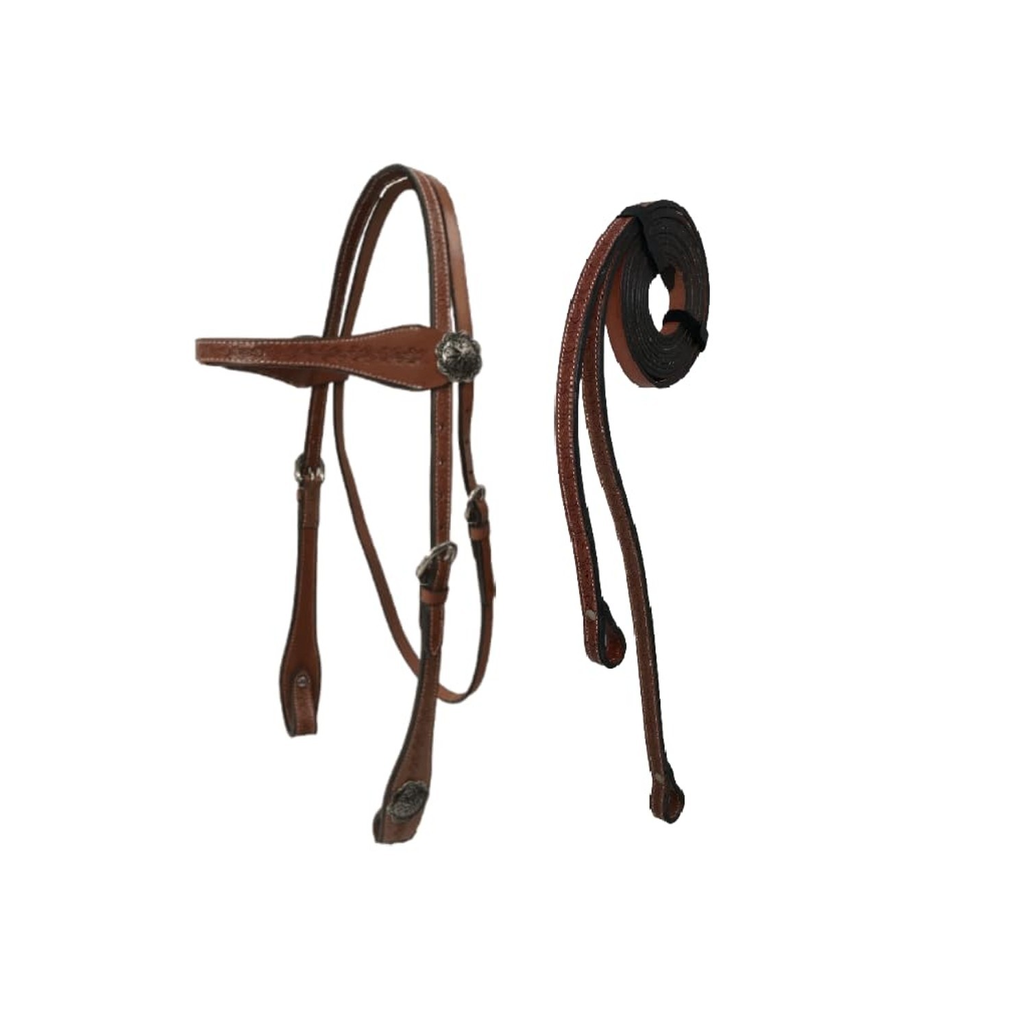 Tahoe Tack Hand-Tooled Barbwire Leather Western Browband Horse Headstall with...