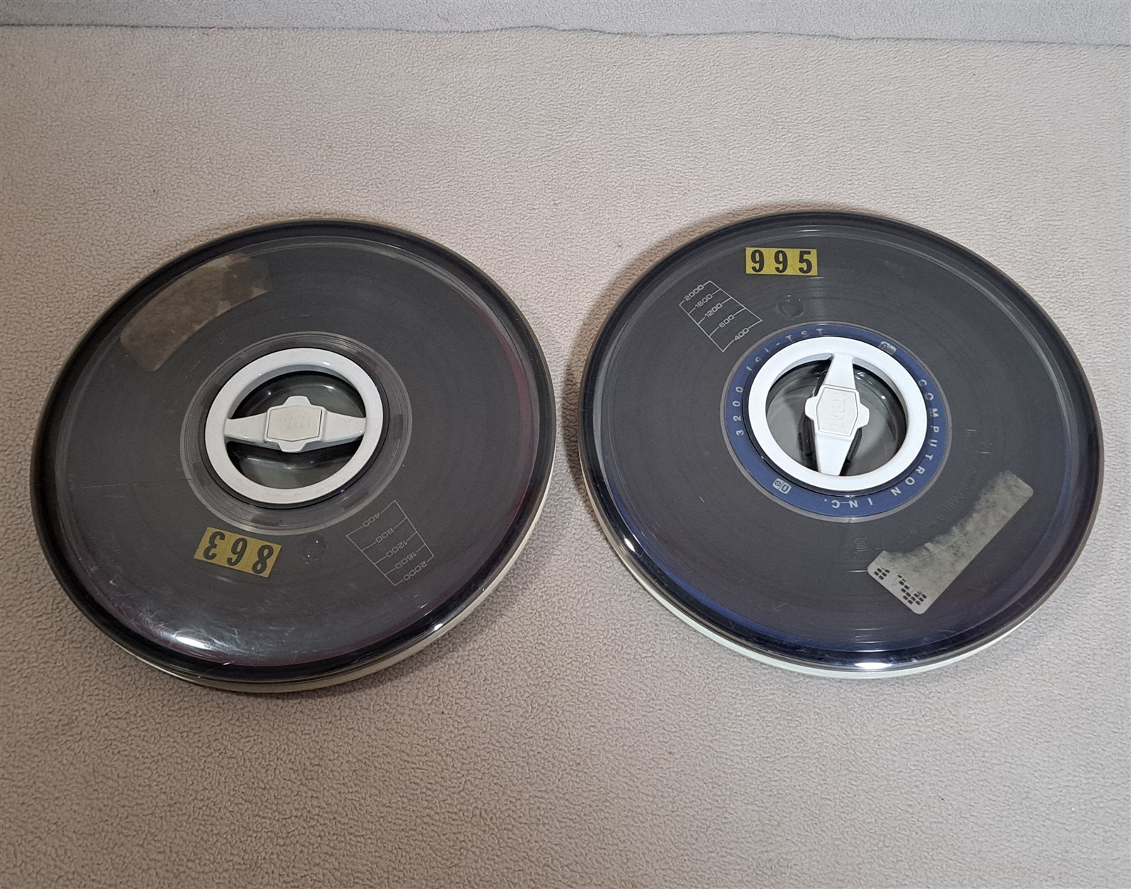 2 Computape 9-Track 10.5" Computer Data Magnetic Tape Reels [w/ Cases] a