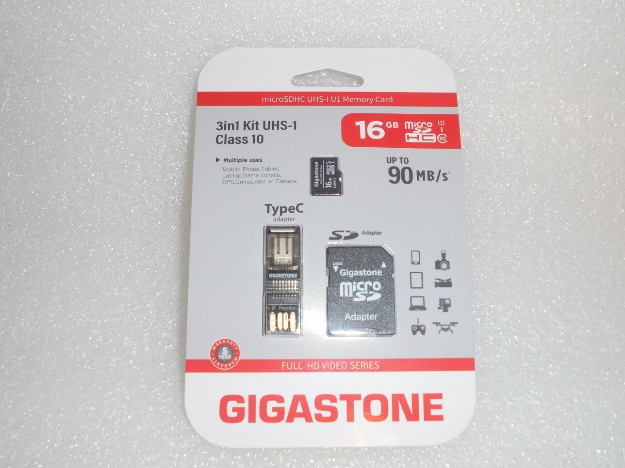GIGASTONE MICRO SDHC UHS-1 U1 Memory Card (3 in 1) Kit! 16 GB! NEW! MFG. SEALED!