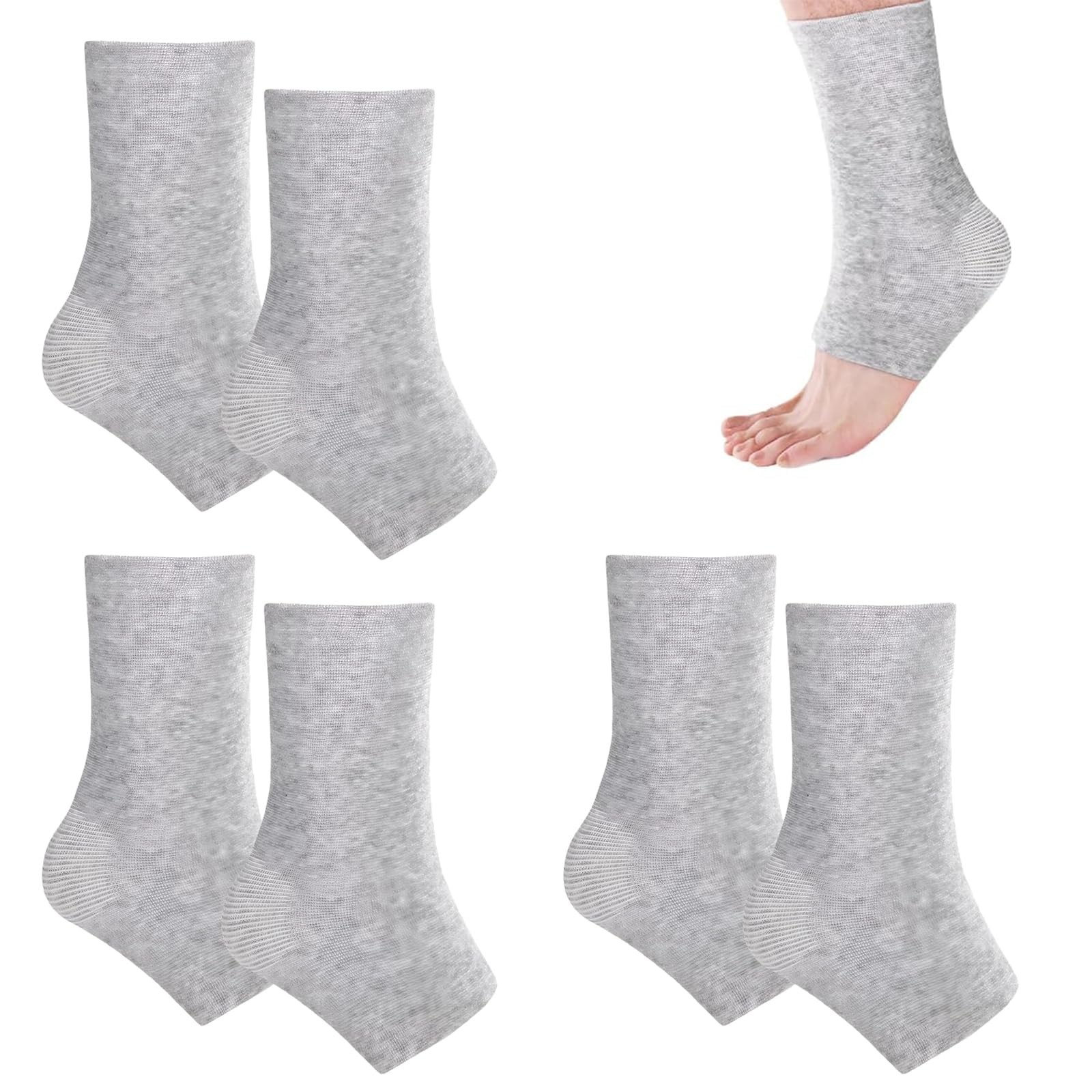 Ankle Brace Sleeve 3 Pairs Compression White Medium, Grey