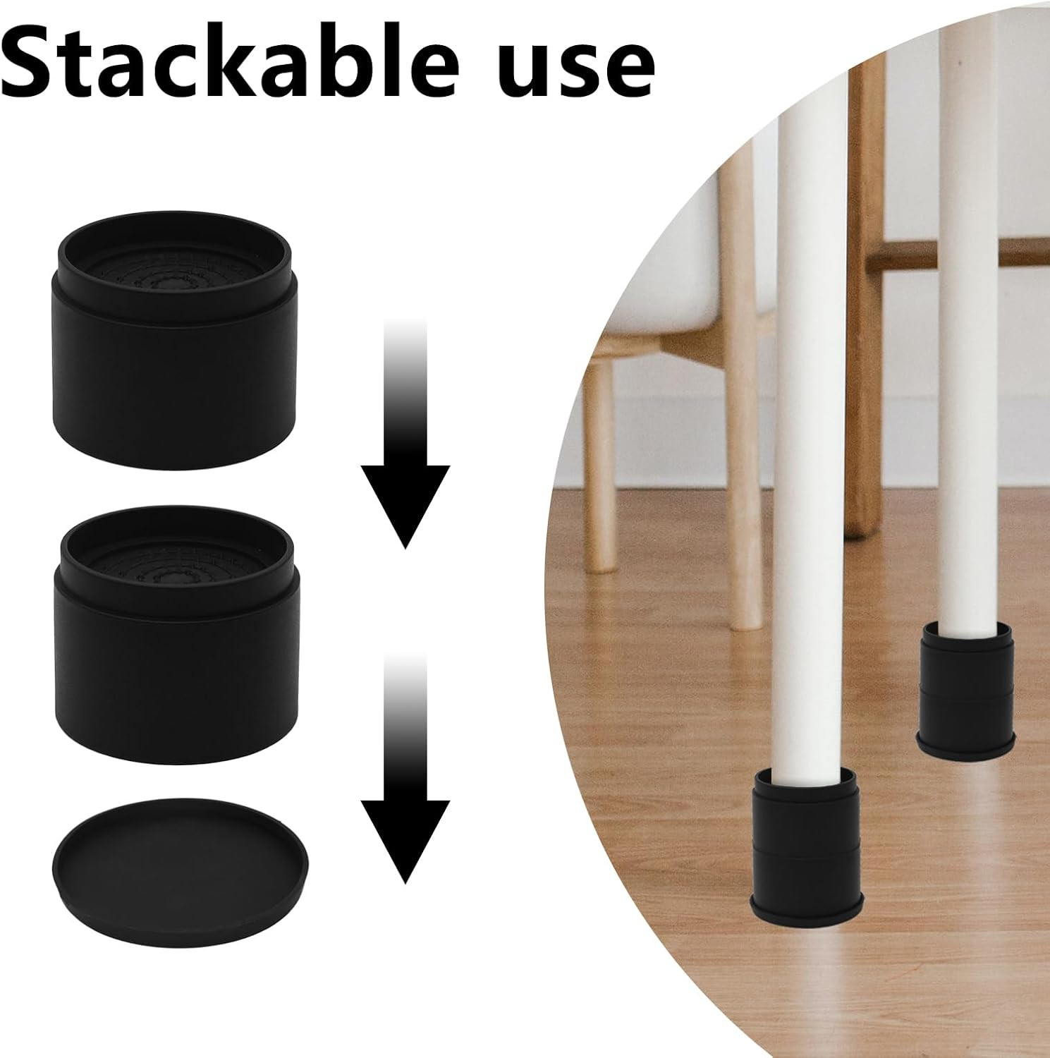 4 Sets Furniture Risers 2 inch Black Bed Risers, Heavy Duty Round Stackable Bed