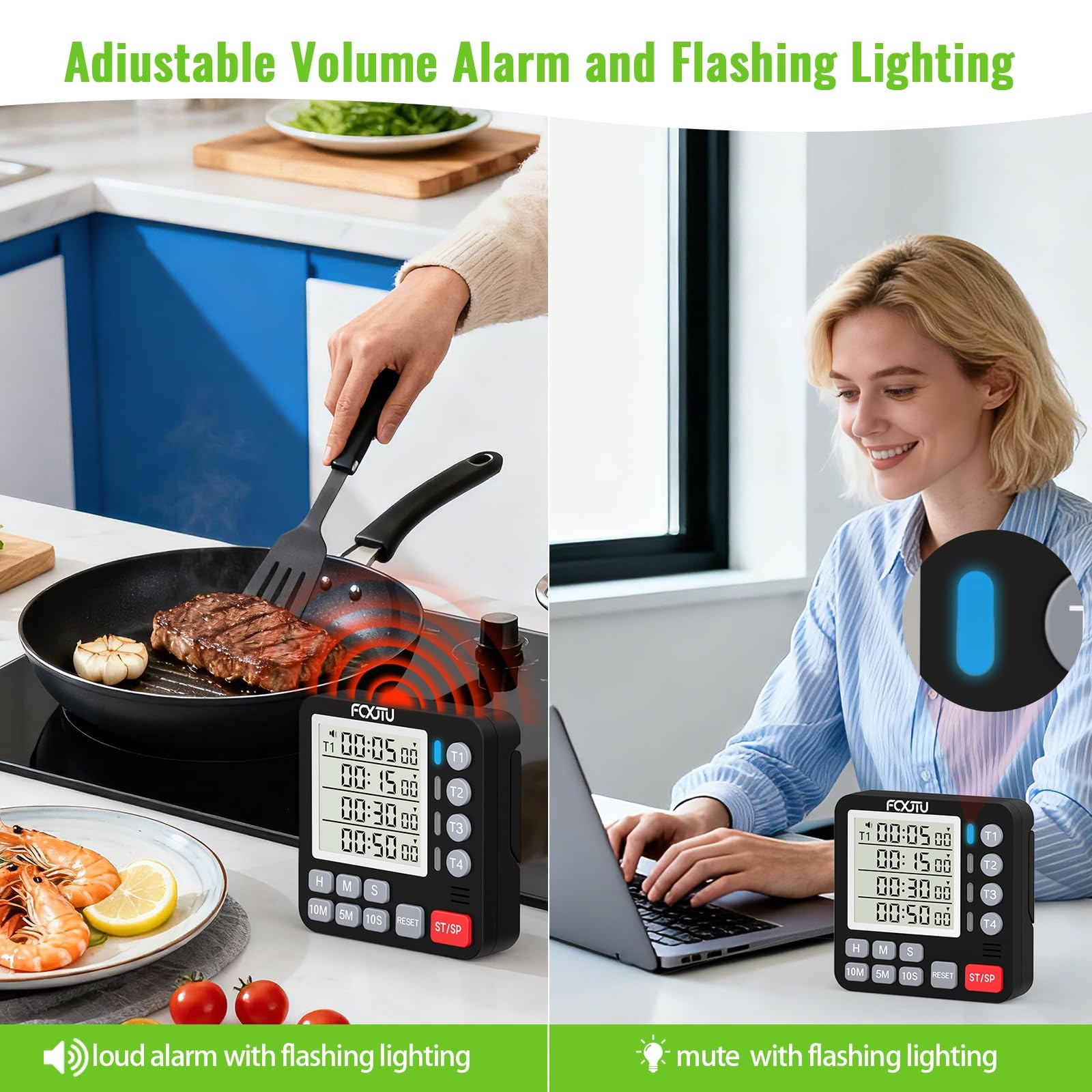 4 Channel Kitchen Timer Magnetic Countdown Cooking Multi Food Loud Alarm Large D