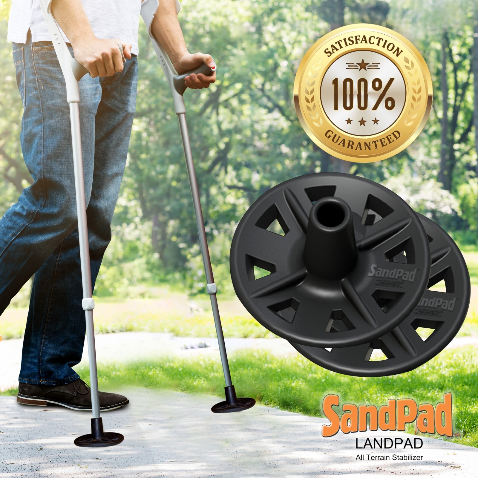 SandPad LandPad All Terrain Stabilizer Crutch Tips (Paired Pack)