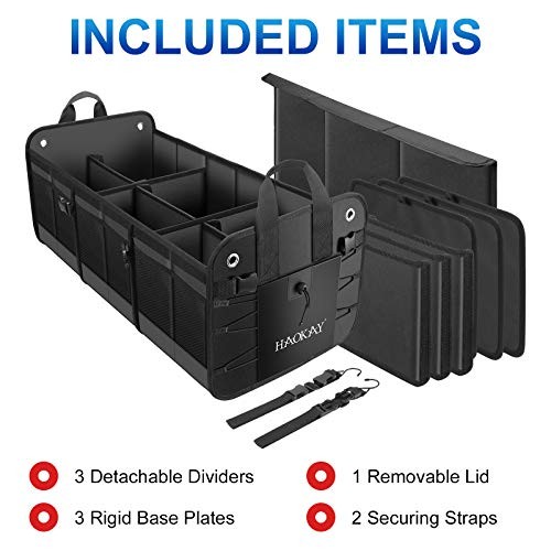 Premium Car Trunk Organizer with Lid, Multi Compartments 3 COMPARTMANTS BLACK