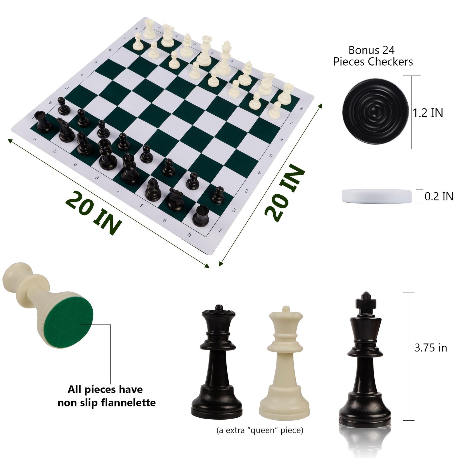 Juegoal 20" Portable Chess & Checkers Set, 2 in 1 20 x 20 inches, Black