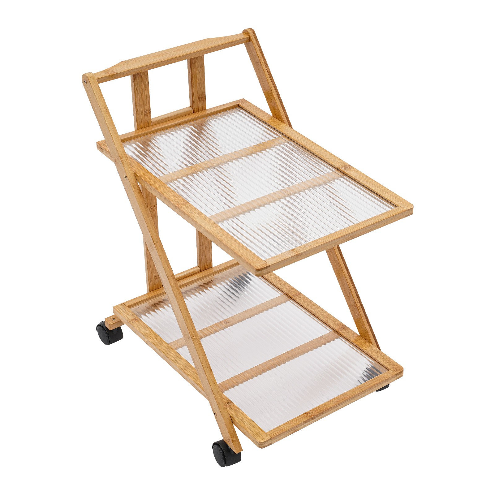 2 Tiers Bamboo Storage Rack, Floor Standing Storage Stand, Foldable Storage Rack